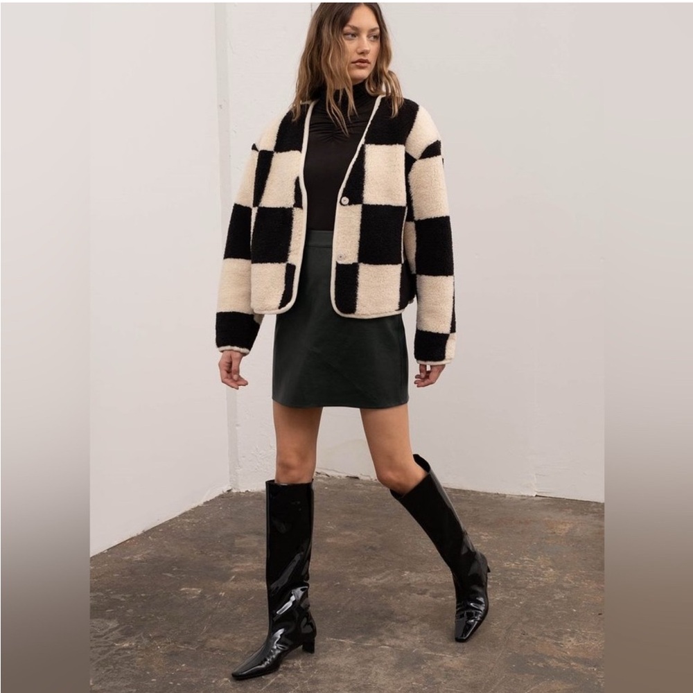 Anthropologie Moon River Faux Shearling Grid Jacket - Large
